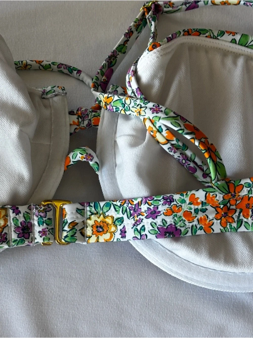 Floral Print Underwire Bikini Set - White Orange & Purple FloralString bottom - Picture 3 of 7